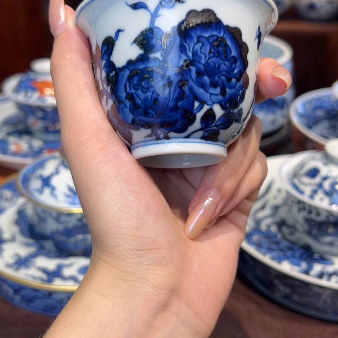 青花雯华堂手绘杯杯