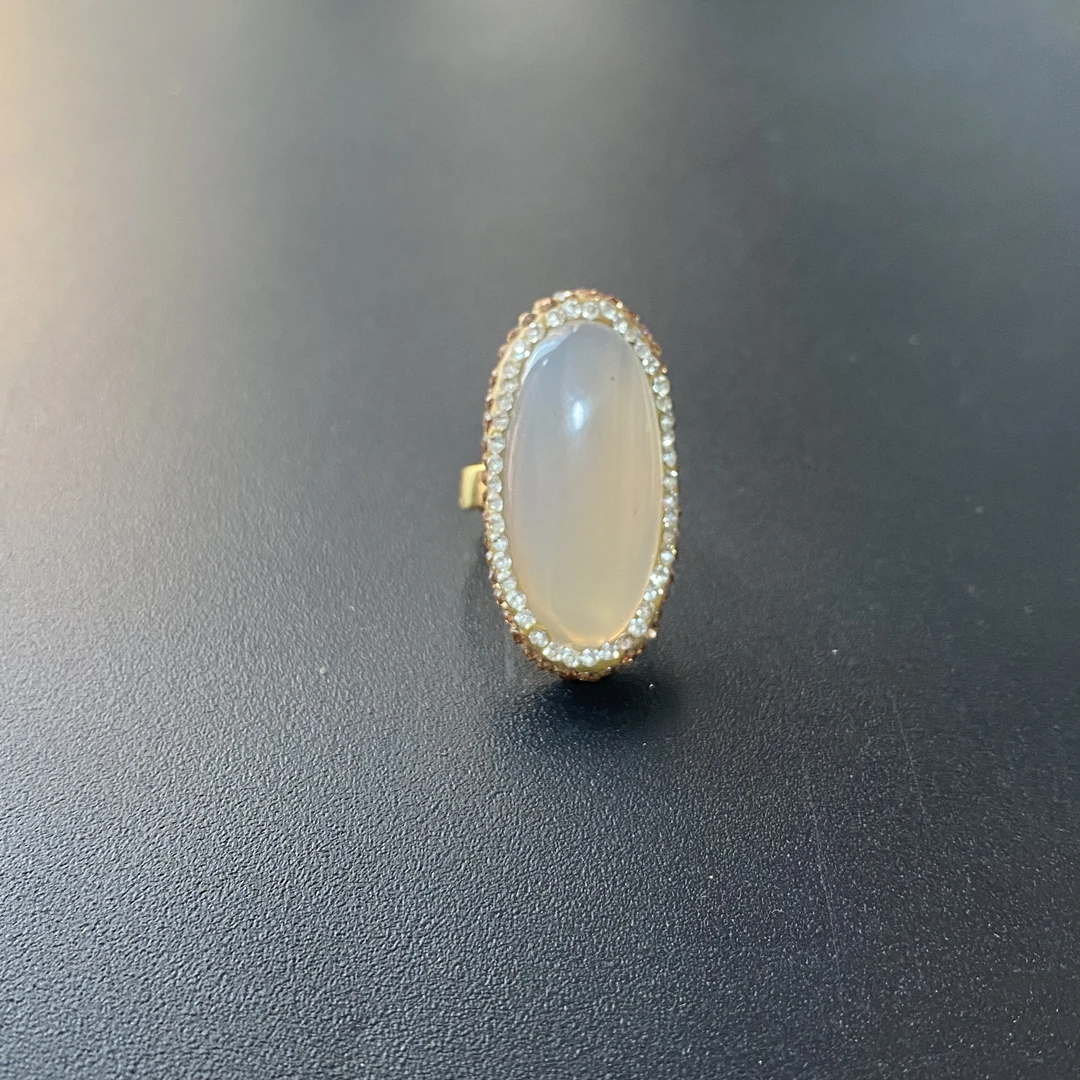 铜合金合成锆石戒指 TTSD 白色蛋面简约款戒指 1248
