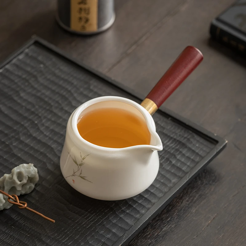 羊脂玉白瓷公道杯侧把防烫大号茶海匀杯分茶器功夫茶具茶漏一体