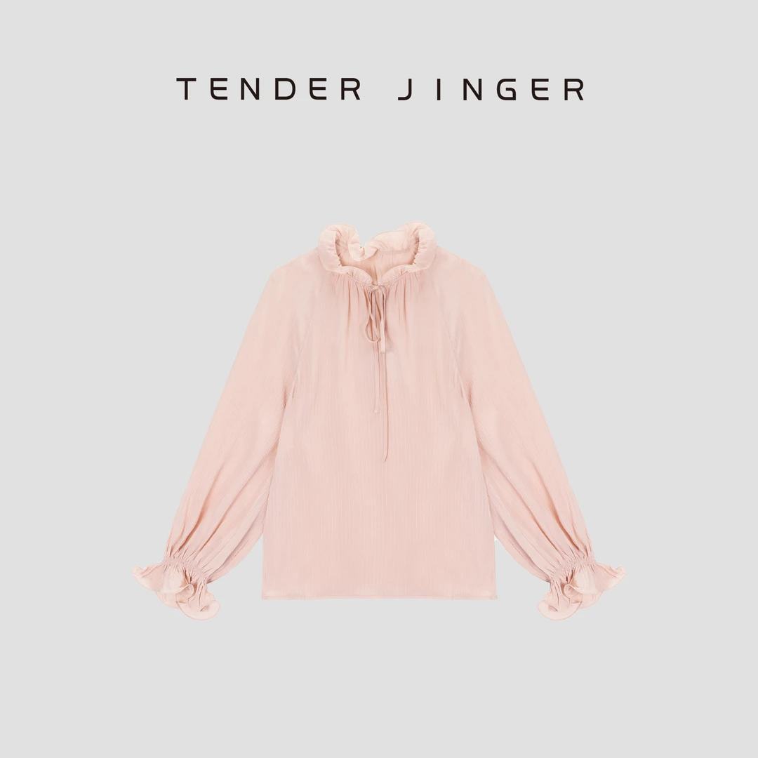 Tender Jinger简约花边领桑蚕丝衬衣T53CAY41031