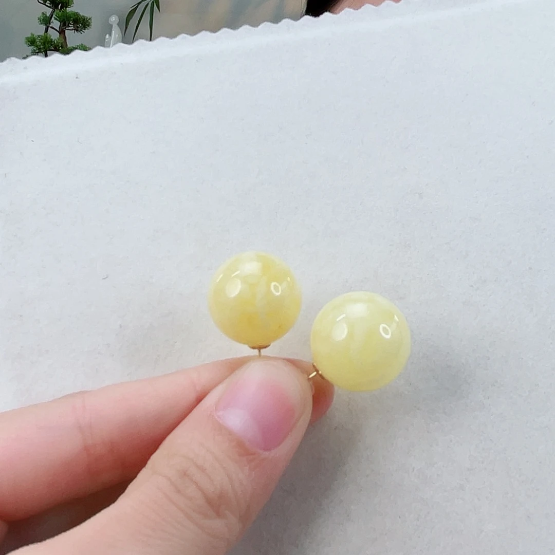 蜜蜡耳饰18K金镶嵌蜜蜡17