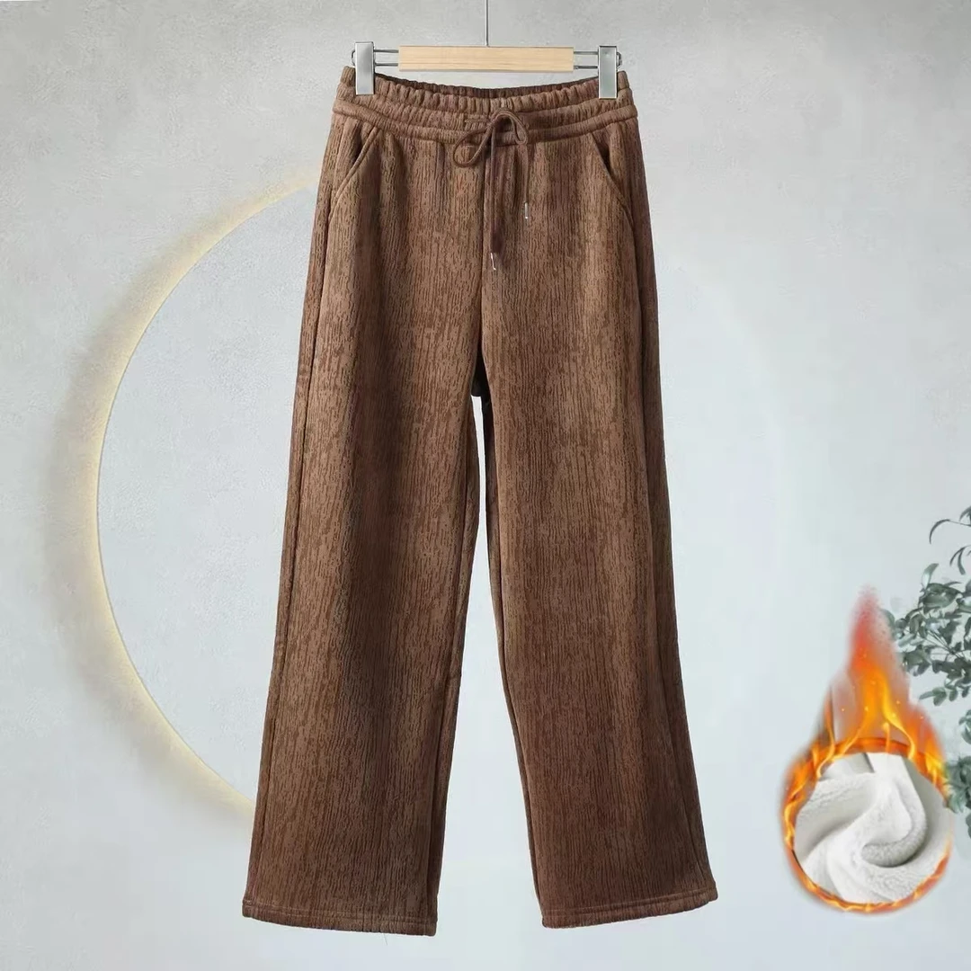 6871加绒加厚立体浮雕显瘦阔腿裤直筒宽松冬季/新仓