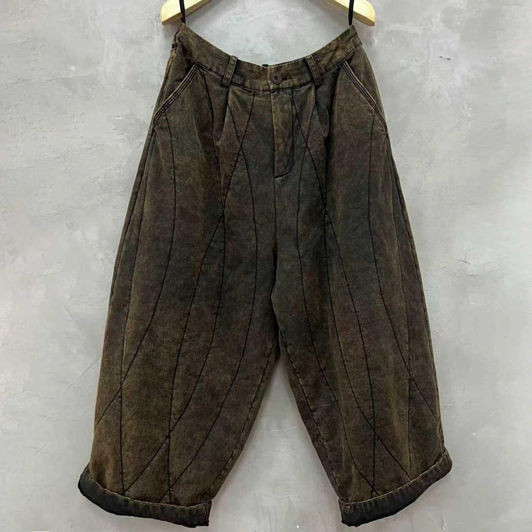 【寻苔棉麻】3870 棉麻半松紧腰休闲棉裤 古兰木