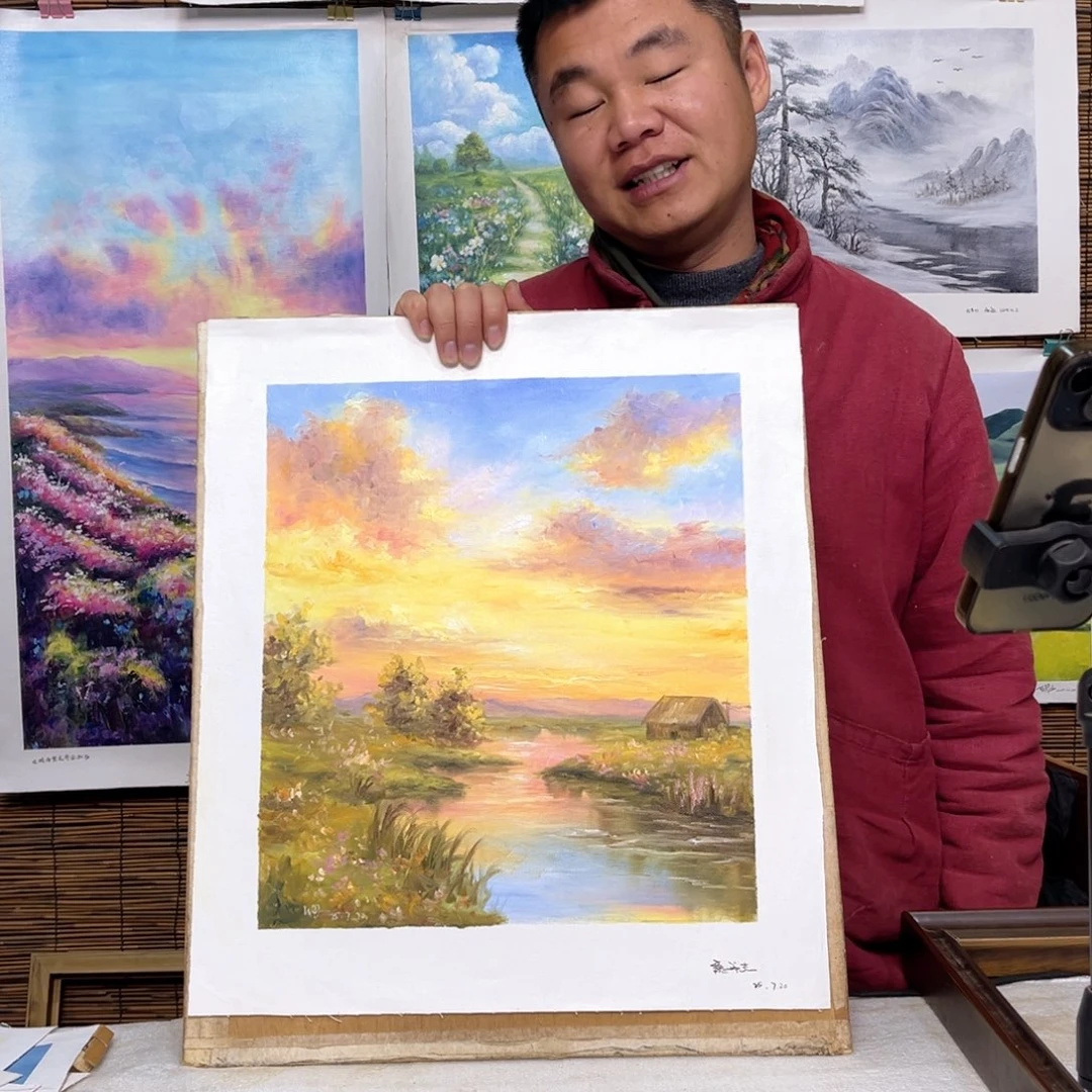 油画行路人小院绘画作品竞拍