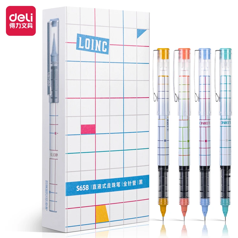 得力S658直液式走珠笔(黑)（一盒12支）