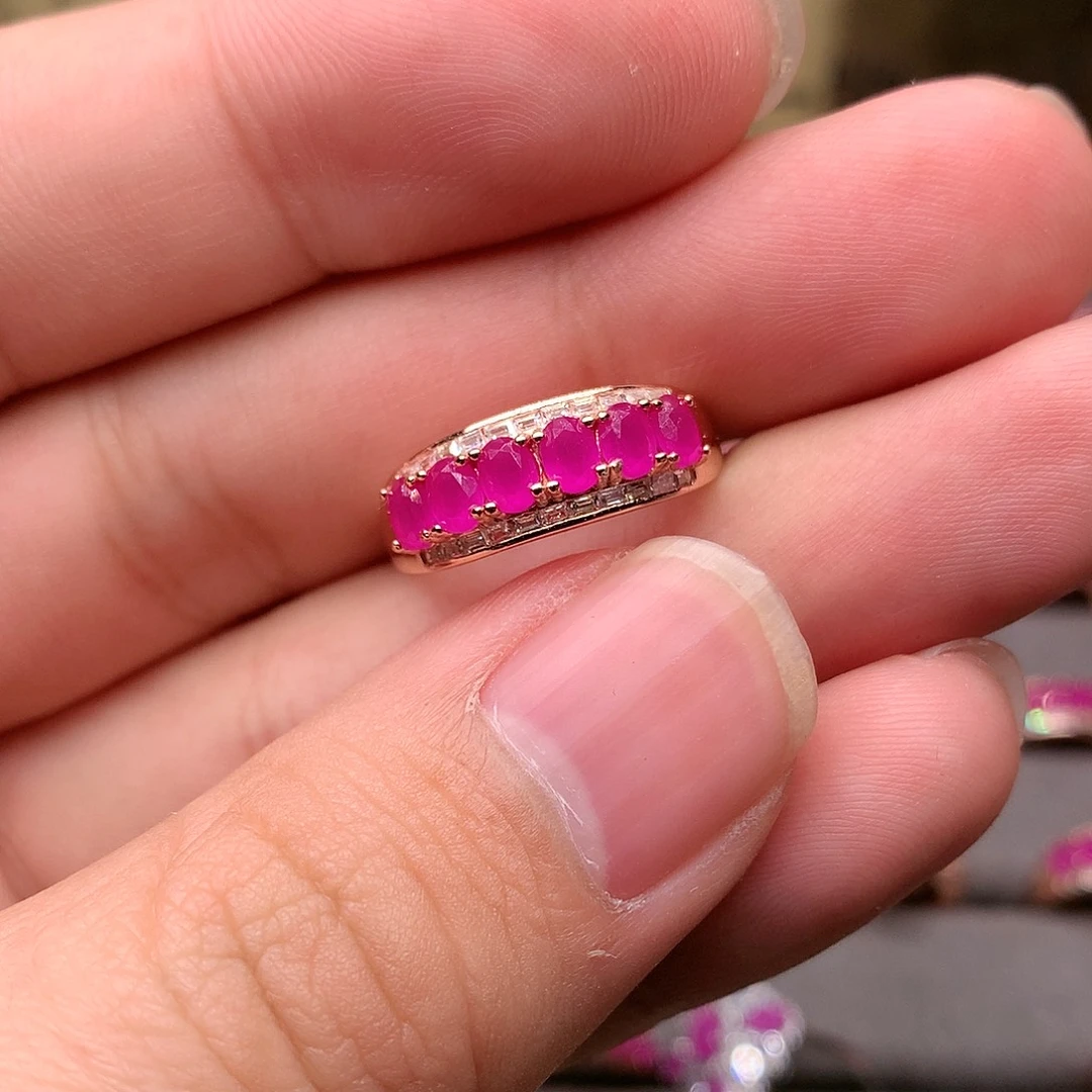 红宝石戒指银S925镶嵌