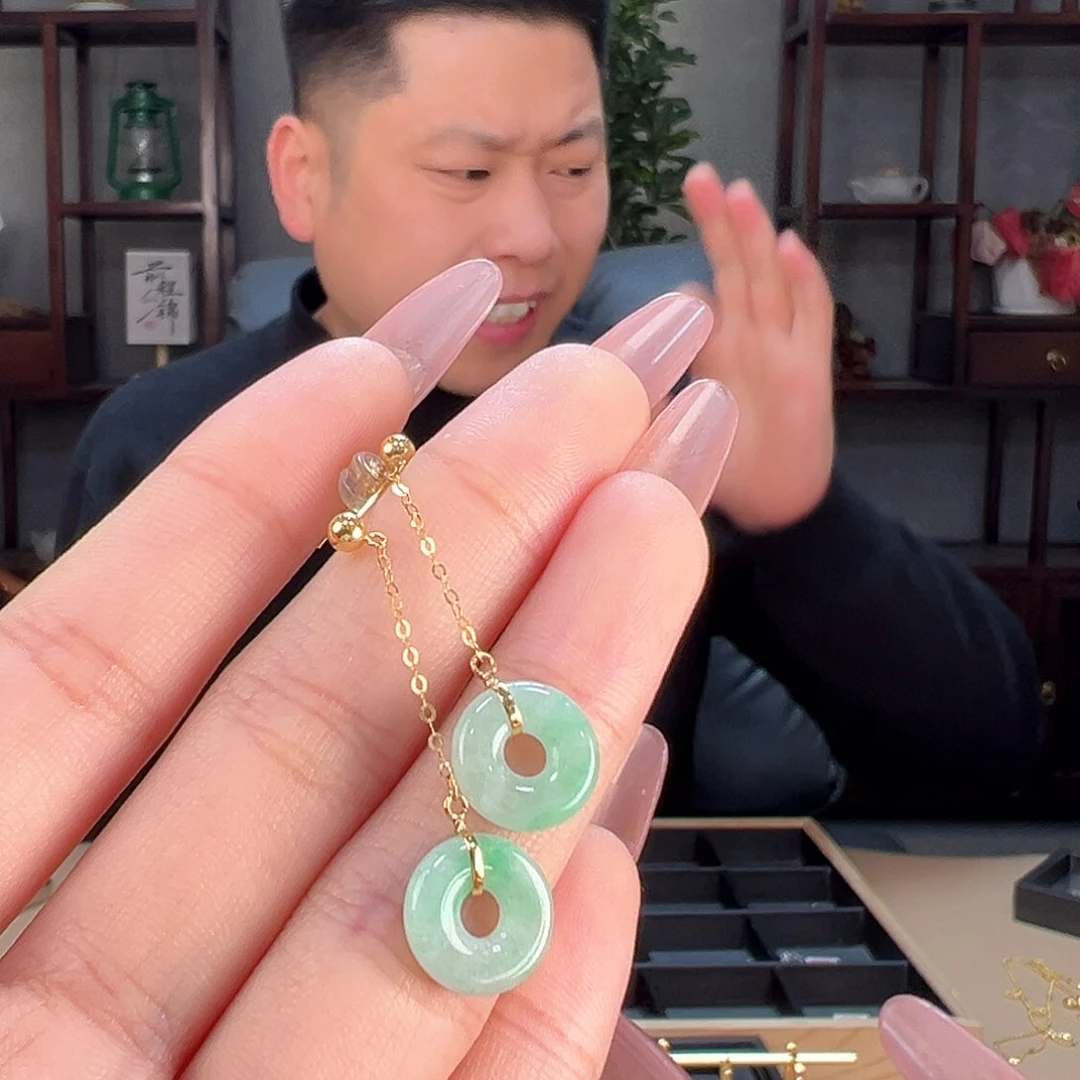 翡翠耳饰18K金镶嵌耳环6