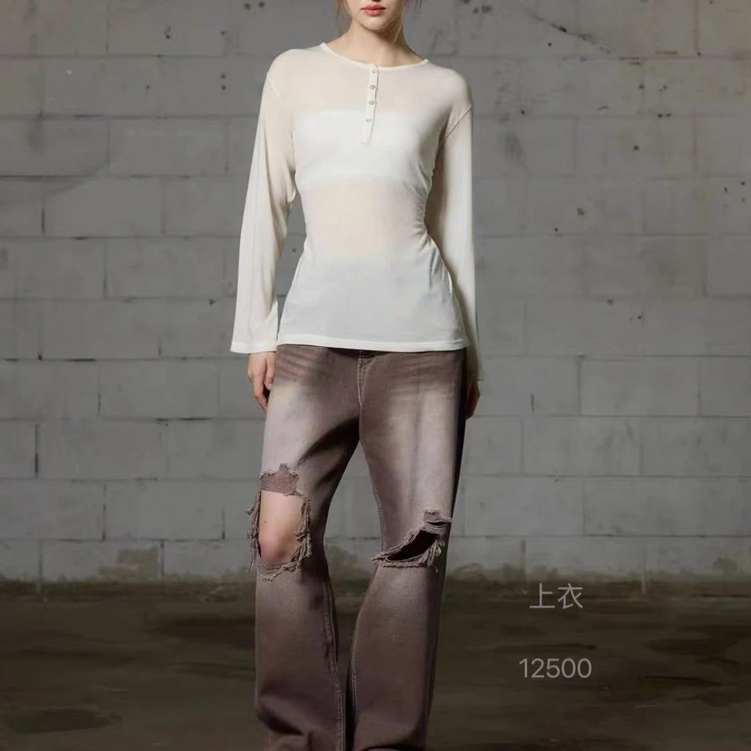 12500（部分无水洗唛，介意慎拍）WANGDAN净版四粒扣打底衫