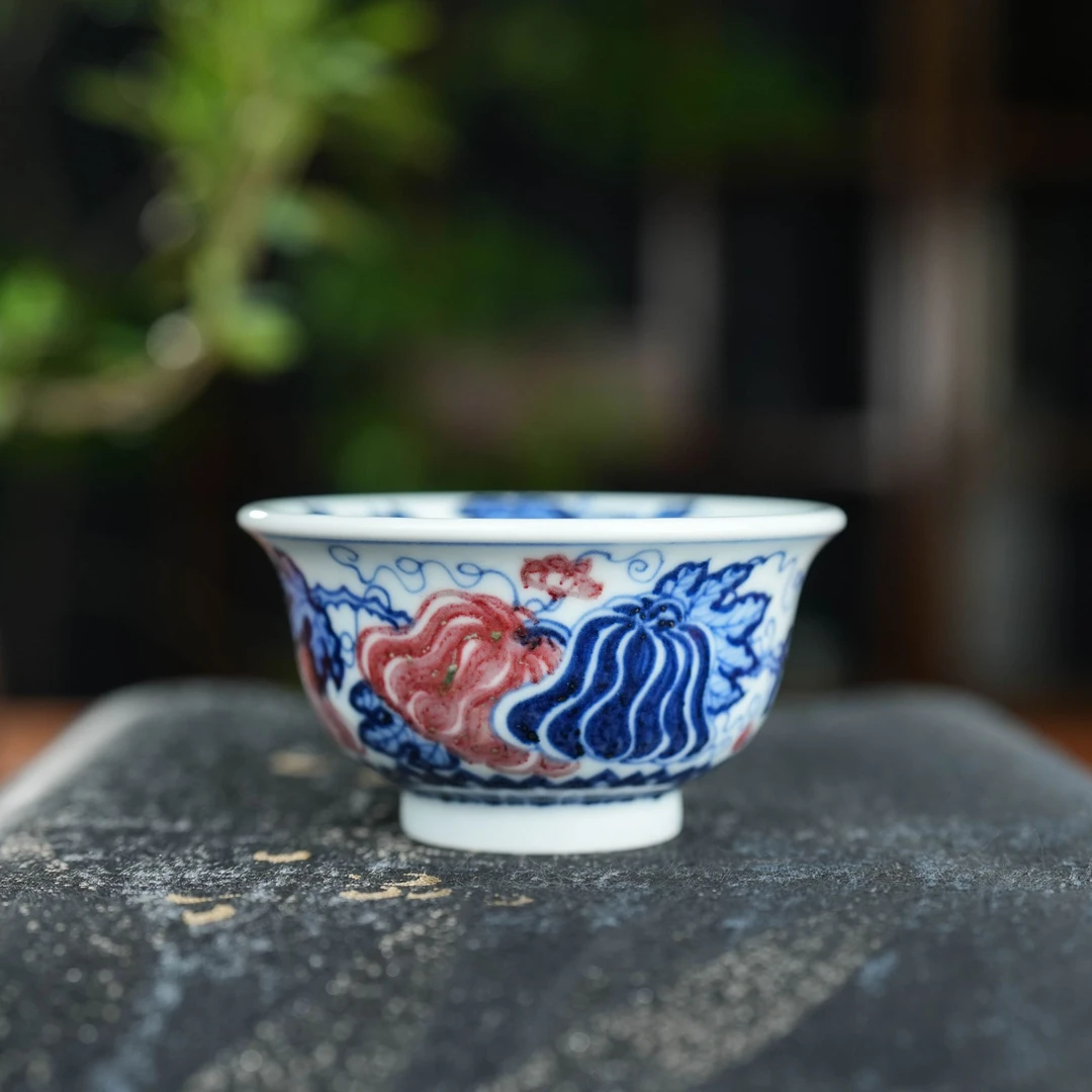 青花釉里红吊瓜套组纯手工手绘