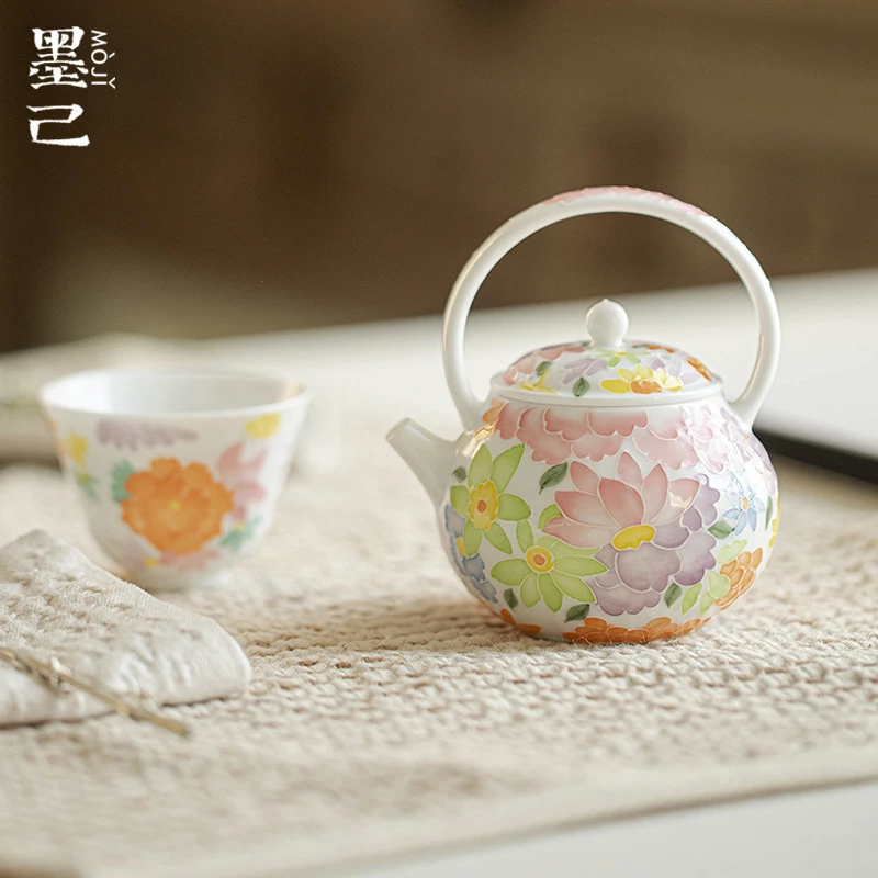 墨己手绘万花茶壶功夫茶具陶瓷家用有田烧彩绘单壶球孔过滤泡茶壶