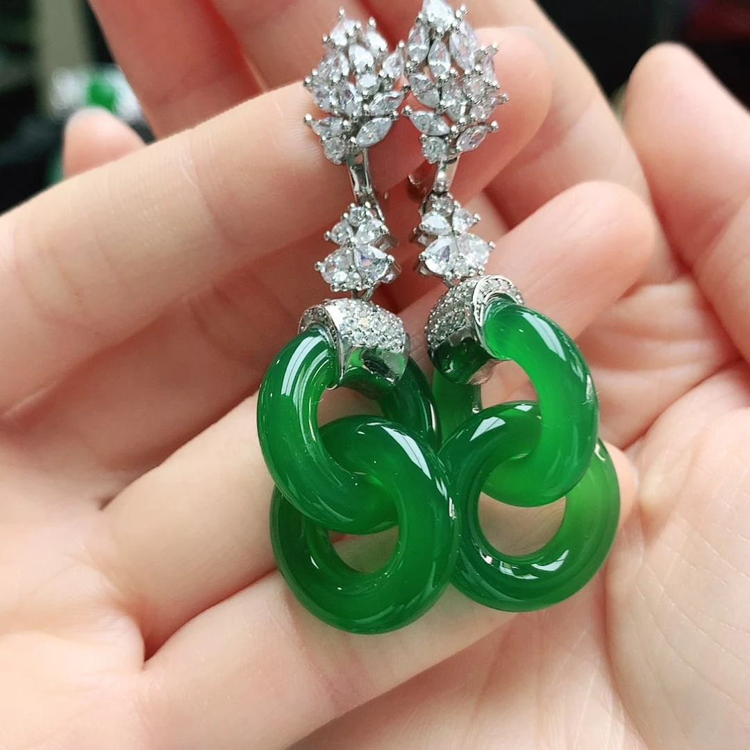 玛瑙/玉髓耳环银S925镶嵌