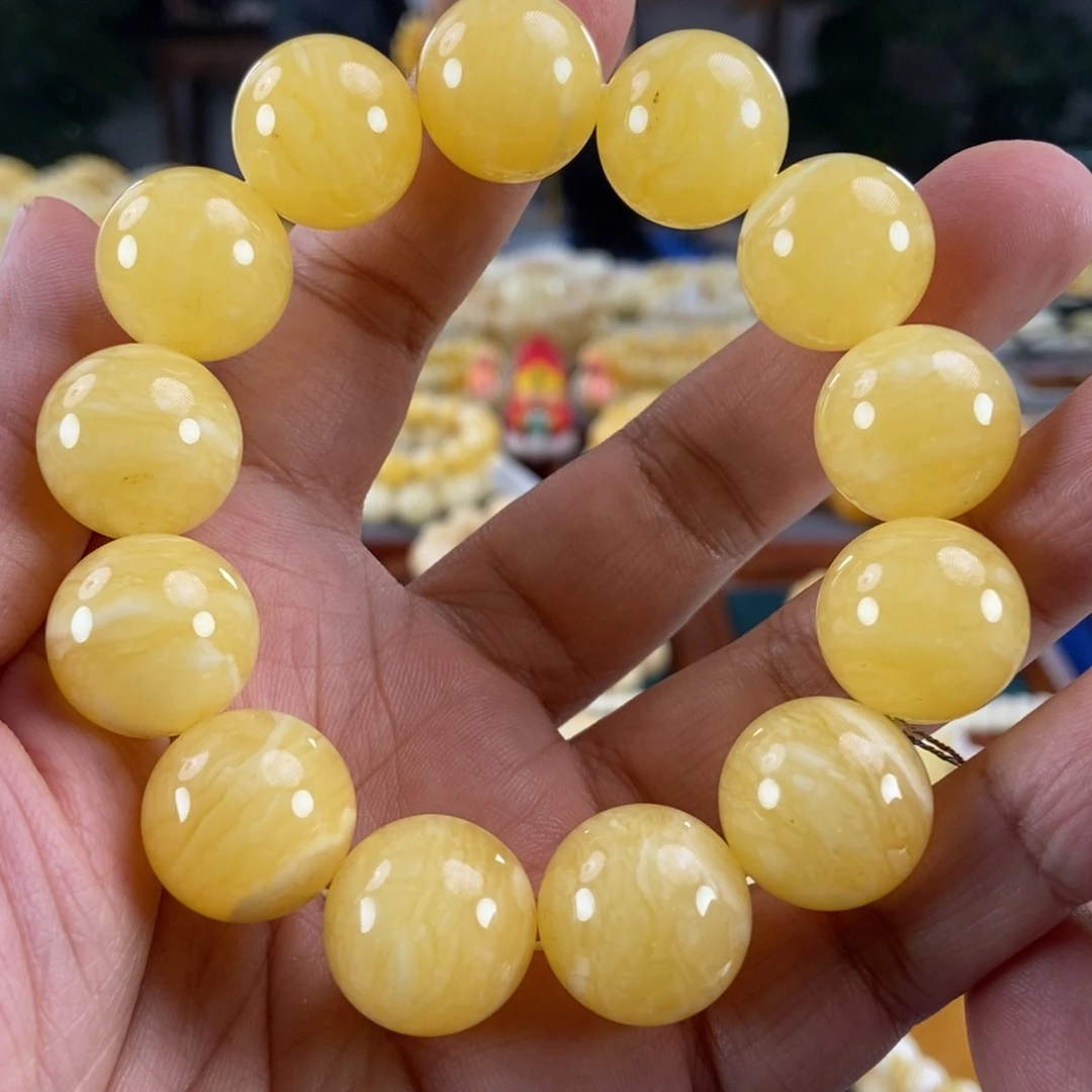 琥珀未镶嵌珠宝奇石18虎皮纹同料微瑕手串44.55