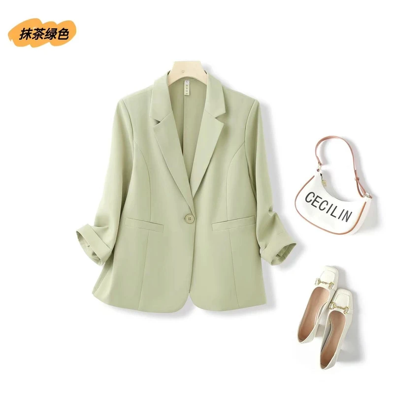 百搭宽松型V领休闲薄款西装外套韩版春夏修身气质