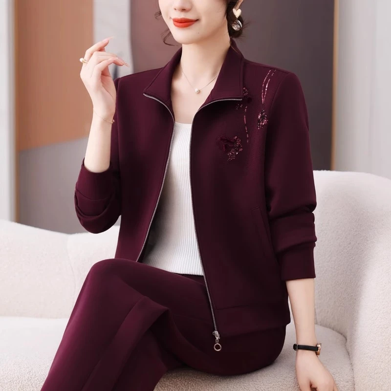 运动套装女春秋2025新款妈妈装减龄百搭外套宽松洋气休闲装两件套