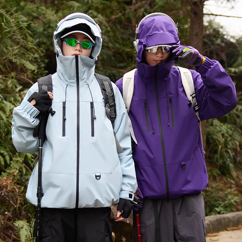 情侣款户外防风外套美式宽松连帽夹克运动外套防泼水登山服8805