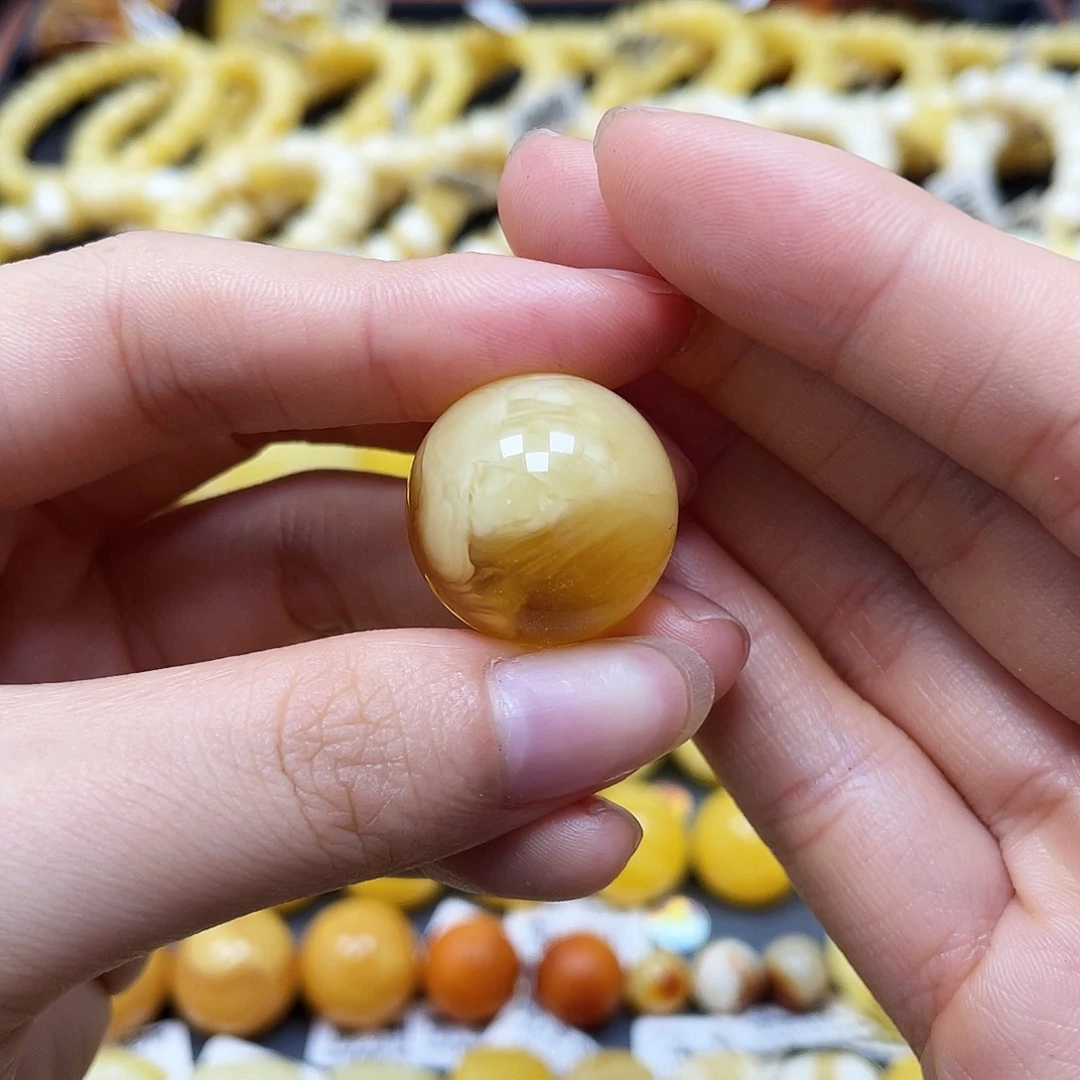 未镶嵌蜜蜡裸石?***?圆珠20.5mm金沙