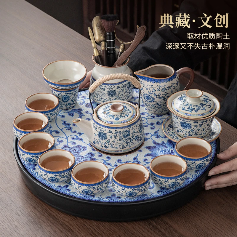 新款汝窑陶瓷功夫茶具茶台一整套家用客厅办公室茶壶茶杯喝茶套装