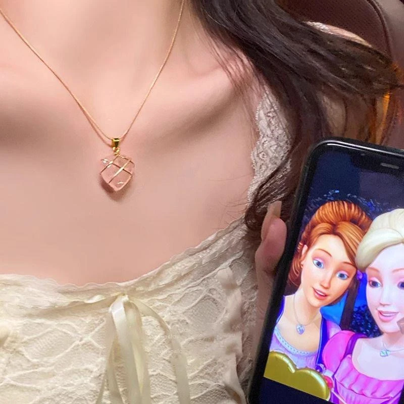 钛钢锆石项链 芭比公主爱心石头项链同款心形少女心蛋白石小众ins