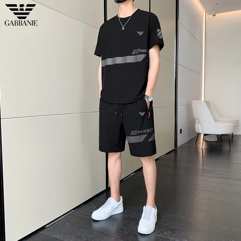 GABBANIE奇阿玛尼亚短袖冰丝速干休闲运动套装男士男款夏季薄款