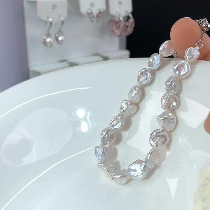 D***F银S925镶嵌淡水珍珠手链