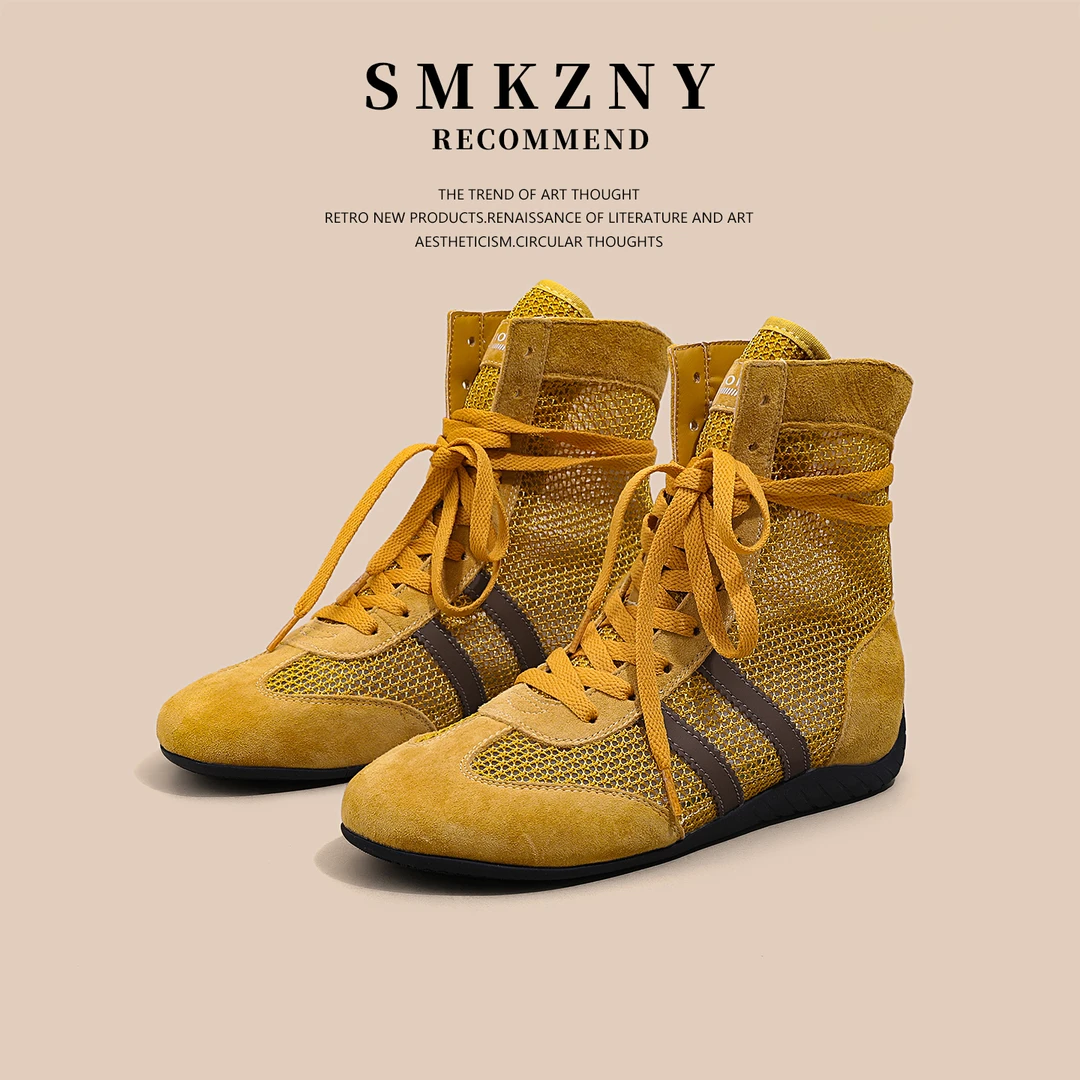 马丁靴女夏季透气薄款女靴子网鞋百搭真皮网靴运动休闲拳击鞋2336