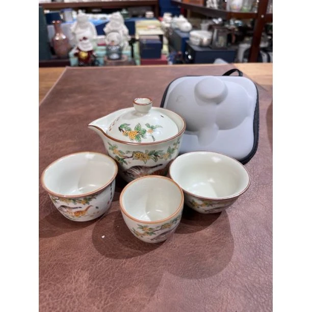 猫咪图案一壶三杯旅行茶具
