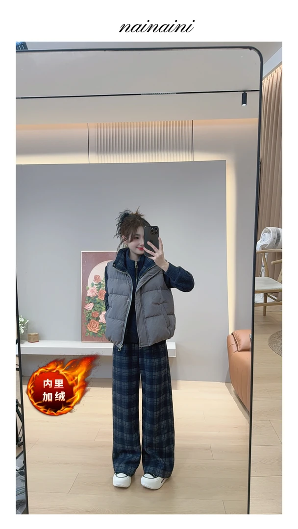 奈奈妮【查尔周末】加绒格子三件套2025女小个子秋冬休闲百搭7675