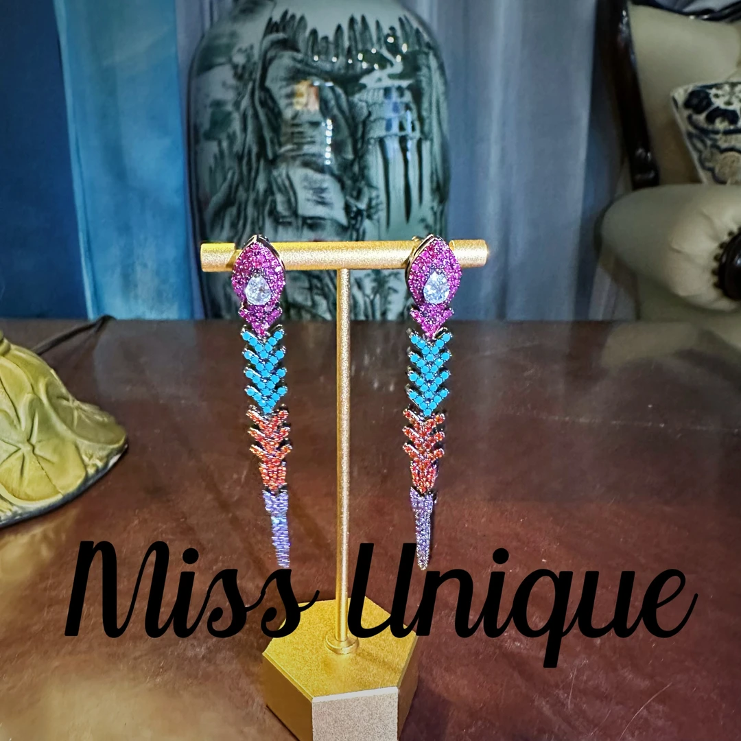 （E8468）波西米亚风彩色鱼骨耳环