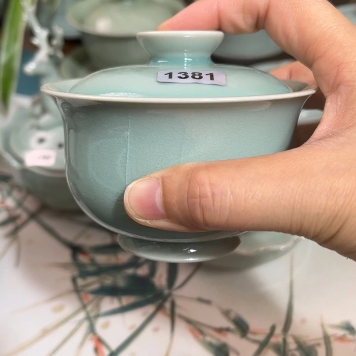 主人杯1381手工两才元宝，青鸾汝瓷原矿釉