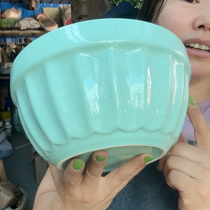 外贸尾单高温陶瓷微瑕23厘米薄荷绿盆