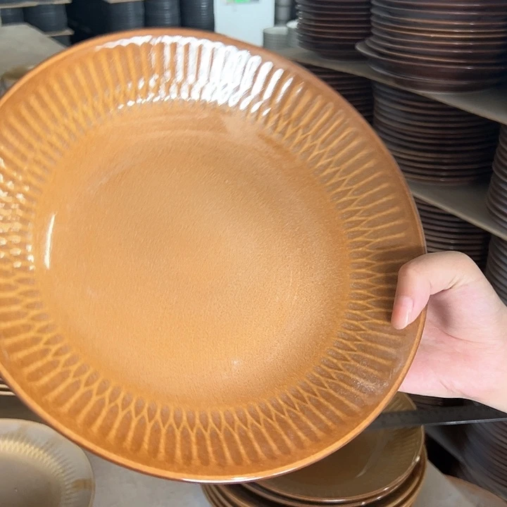 新骨瓷077微瑕素彩黄雏菊11寸深盘汤盘