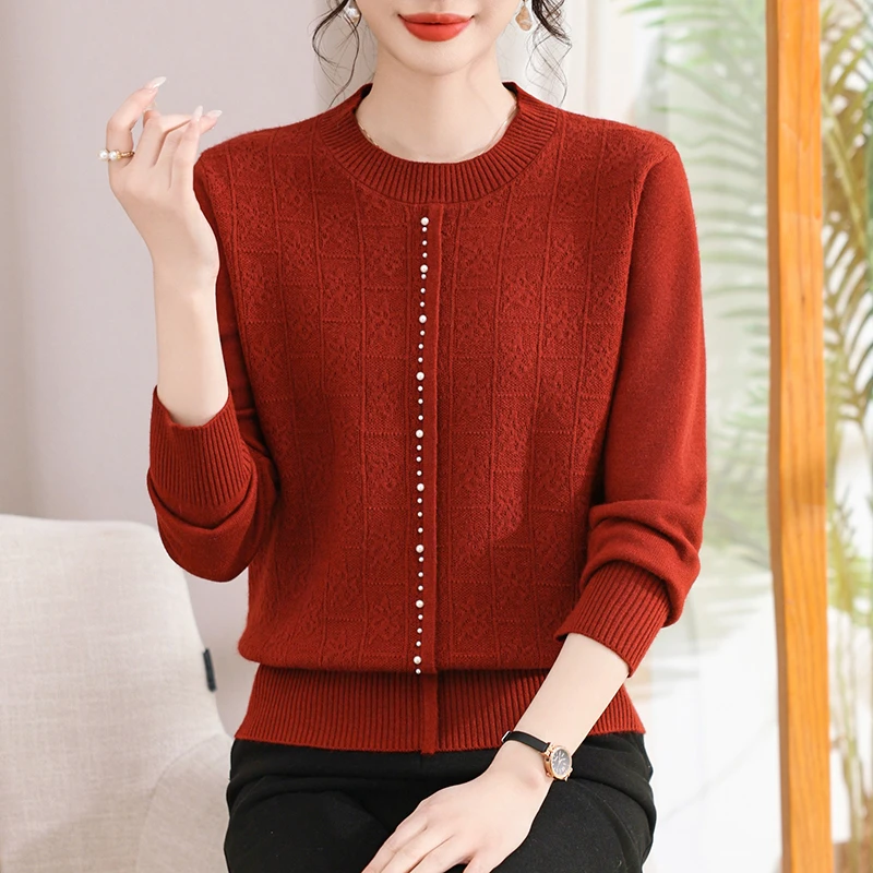 年轻妈妈秋装减龄针织小衫时尚高贵2025新款中老年女秋冬打底上衣