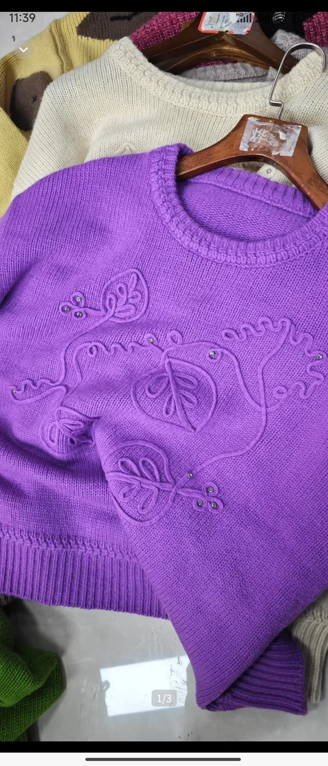 【樾织专属】【韩版刺绣】韩系树叶烫钻刺绣针织上衣