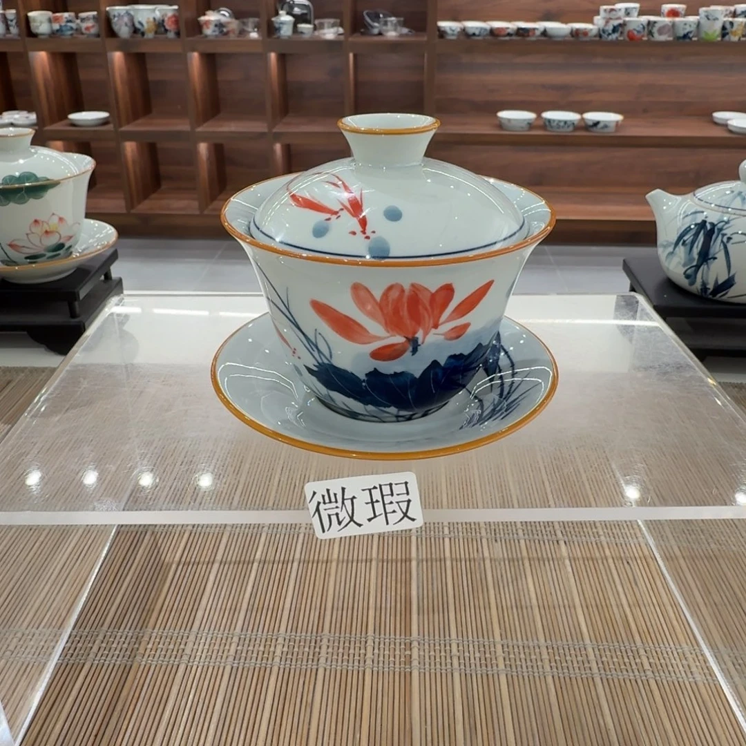 釉下手绘茶具微瑕