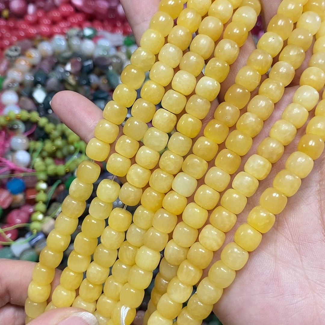 玛瑙/玉髓未镶嵌珠宝半成品米黄玉一条卡8mm