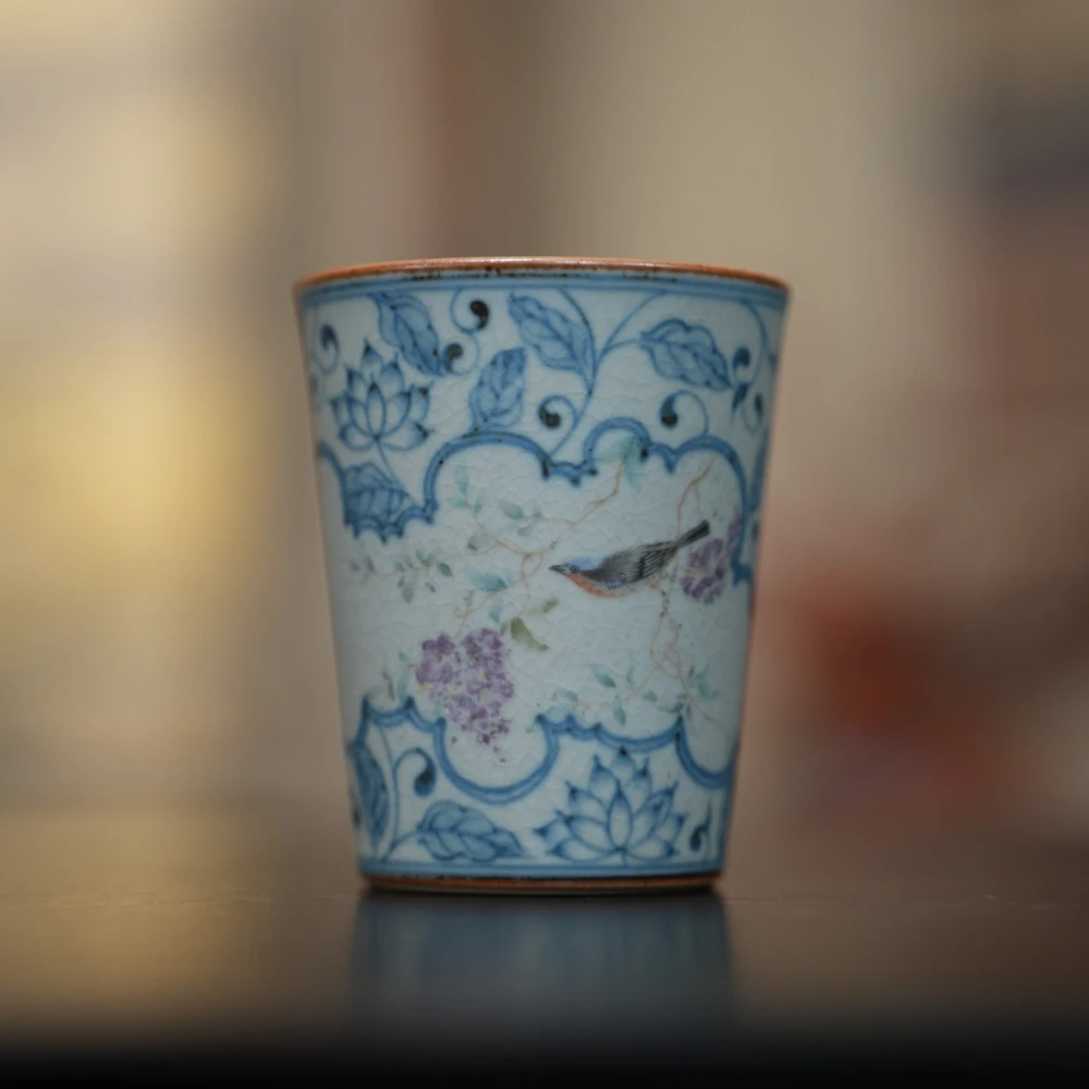 斋居 缠枝莲紫藤麻雀鸟-朴云堂-可乐杯（B-2）