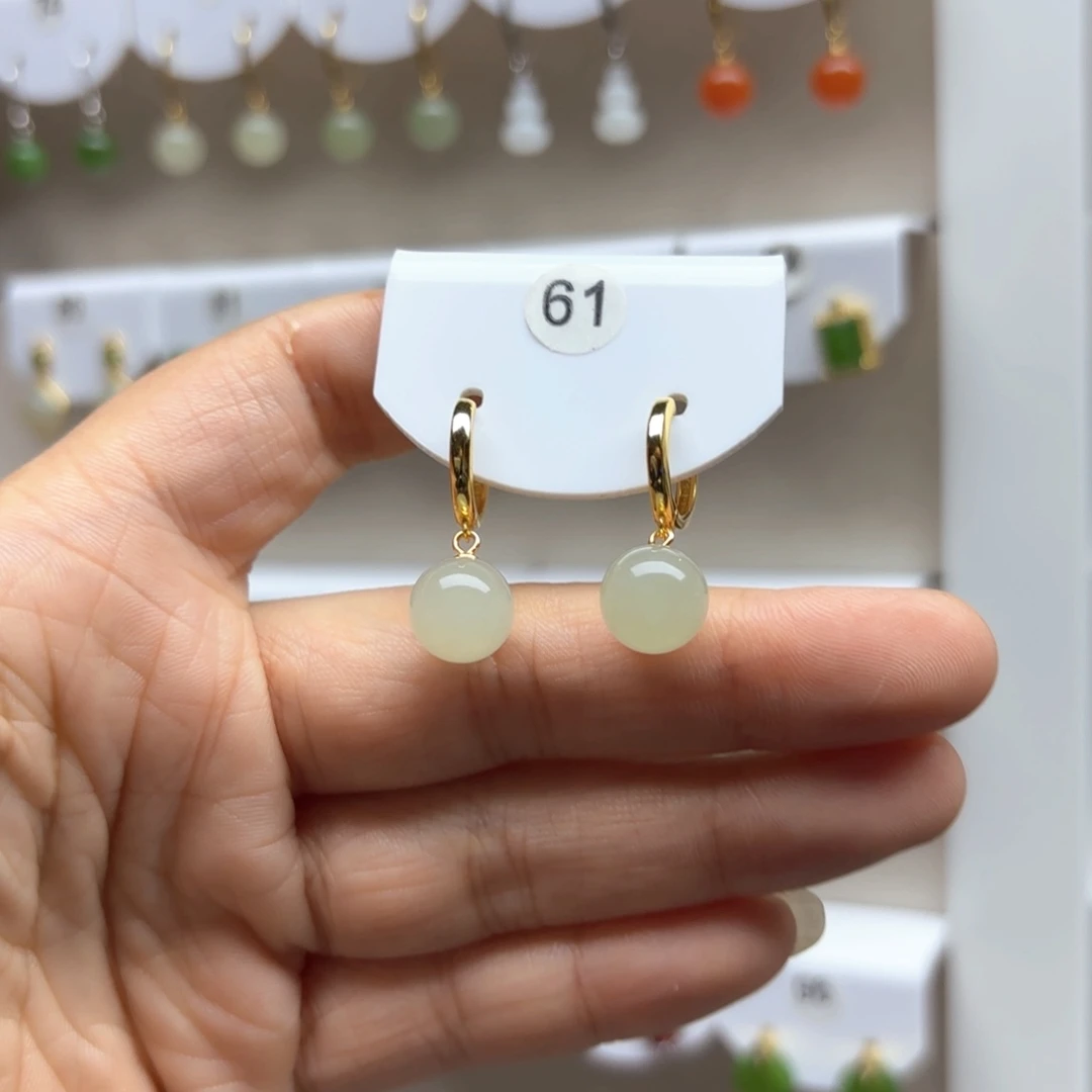 和田玉银S925镶嵌耳饰