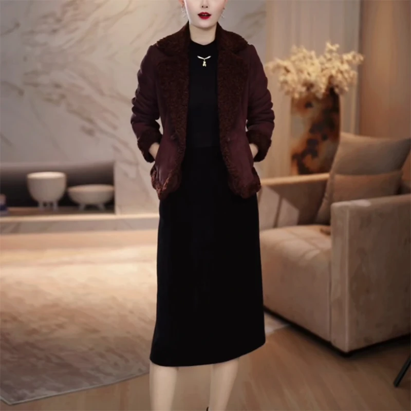 《外套＋连衣裙》两件套冬季加厚百搭显瘦修身轻奢贵气复古气质套装-