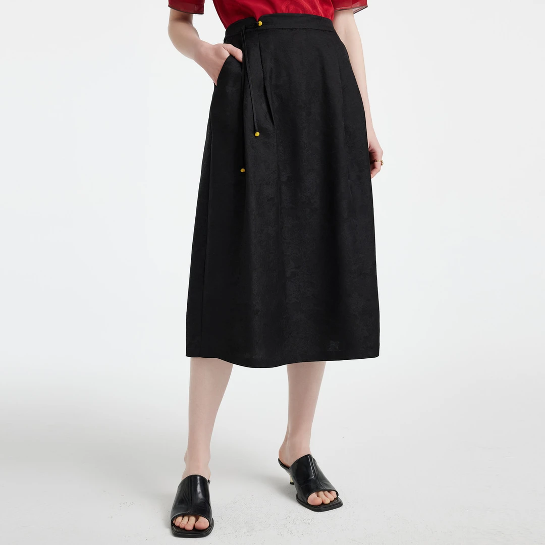 【遮肉版型】春夏高腰国风暗纹19姆米真丝提花半裙女ES2F0239Z