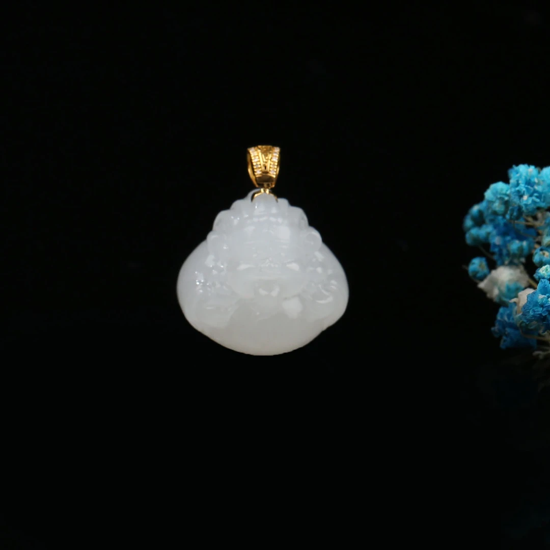 【麦子家族年货节】天然和田玉白玉高品吊坠18K金多样性发1 D0691