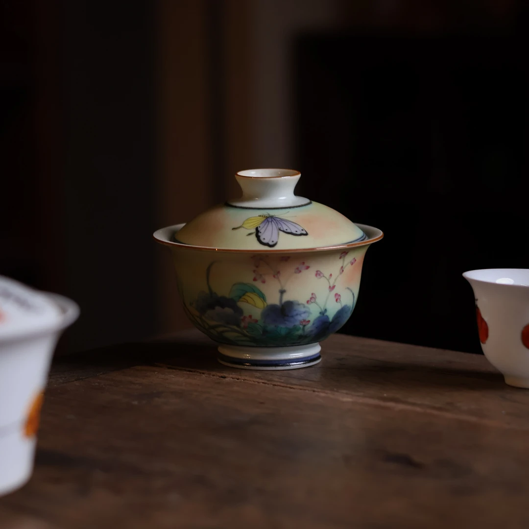 【直播专属】一路花开盖碗白瓷小盖碗陶瓷茶盖碗茶具（霖溪0049）