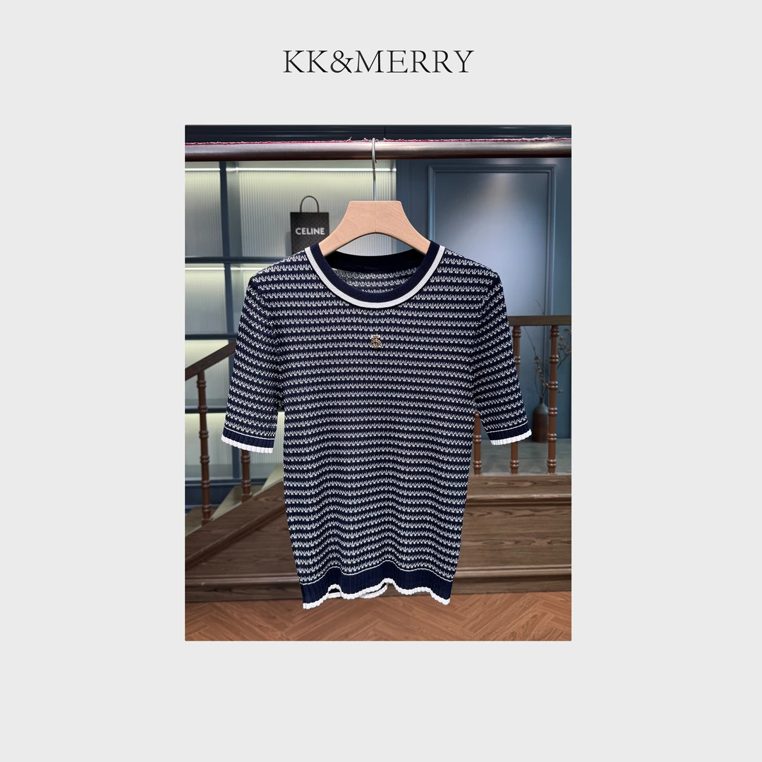 KK&MERRY高级设计感洋气减龄小众修身短袖针织衫KDKW890