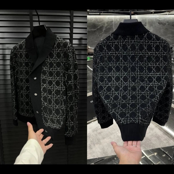 秋季新款男士青果领羊毛混纺时尚休闲夹克9182