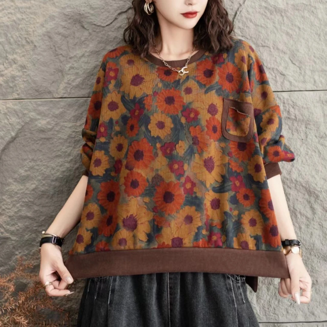 8460新款春季优雅减龄宽松长袖时尚上衣T恤