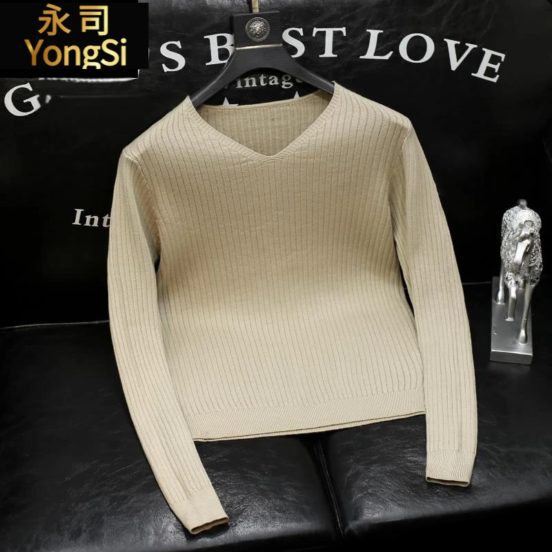 2025秋冬新款薄款v领毛衣男士青年修身高端设计纯色简约打底毛衫