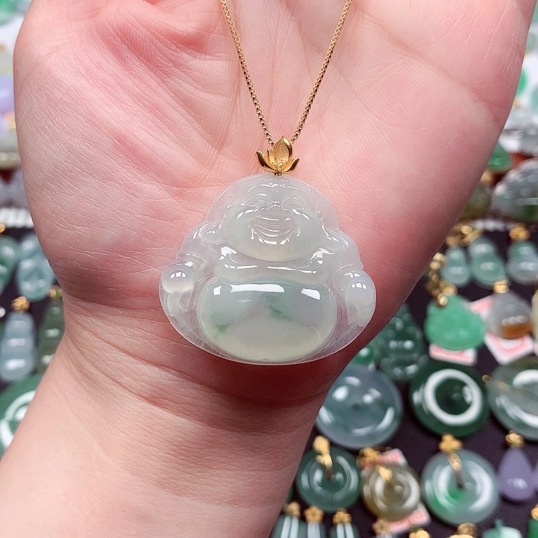 翡翠18K金镶嵌颈饰天然翡翠A货