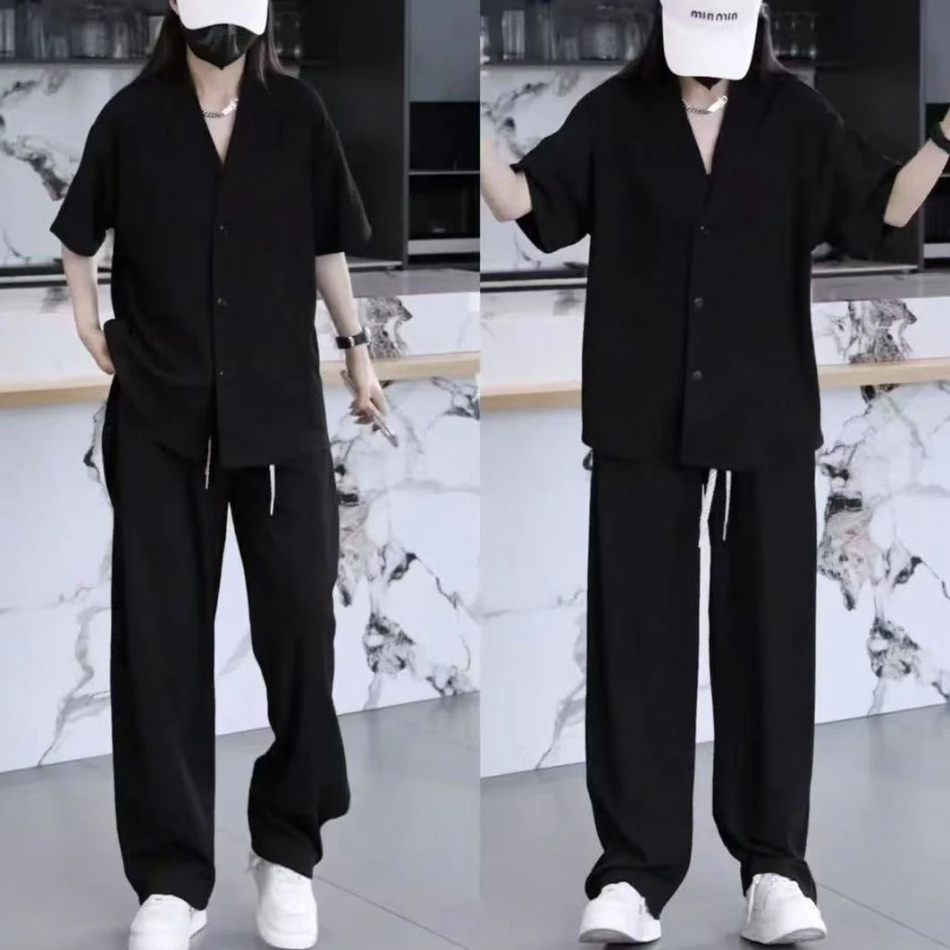 夏季潮牌韩系休闲运动套装男潮流垂感透气宽松显瘦短袖短裤两件套