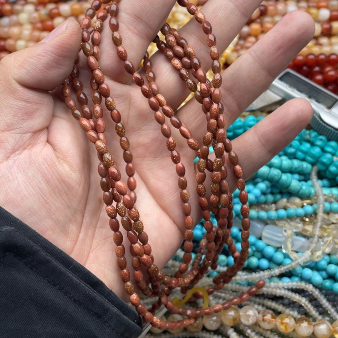 玛瑙/玉髓珠宝半成品未镶嵌两条装4*5金沙枣珠