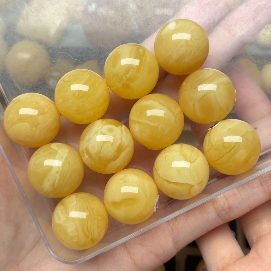 蜜蜡未镶嵌裸石19大加浓蜡鸡油黄白花手串