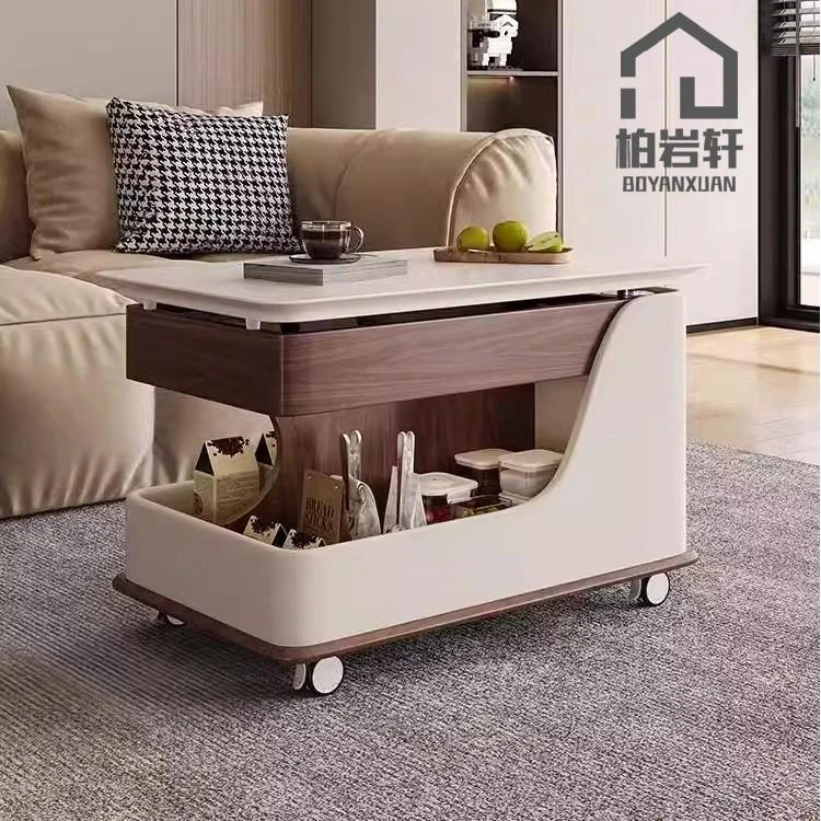 北欧茶几轻奢意式创意家用茶几实木升降茶几客厅可移动高档小茶几